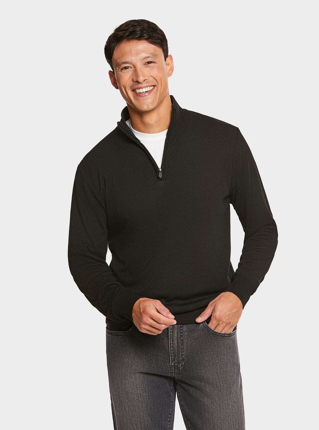 Maglia mezza zip tinta unita-0