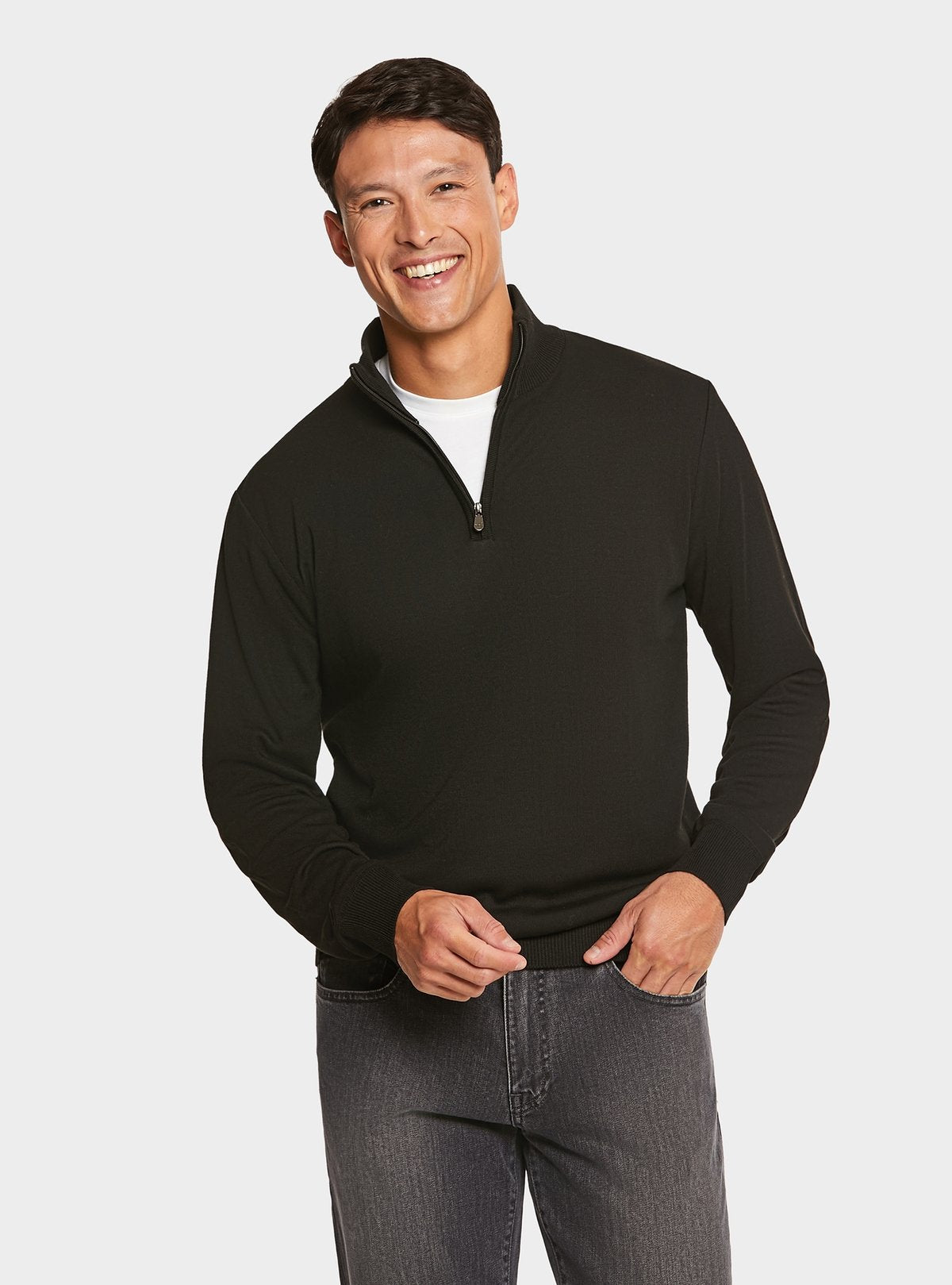 Maglia mezza zip tinta unita-0