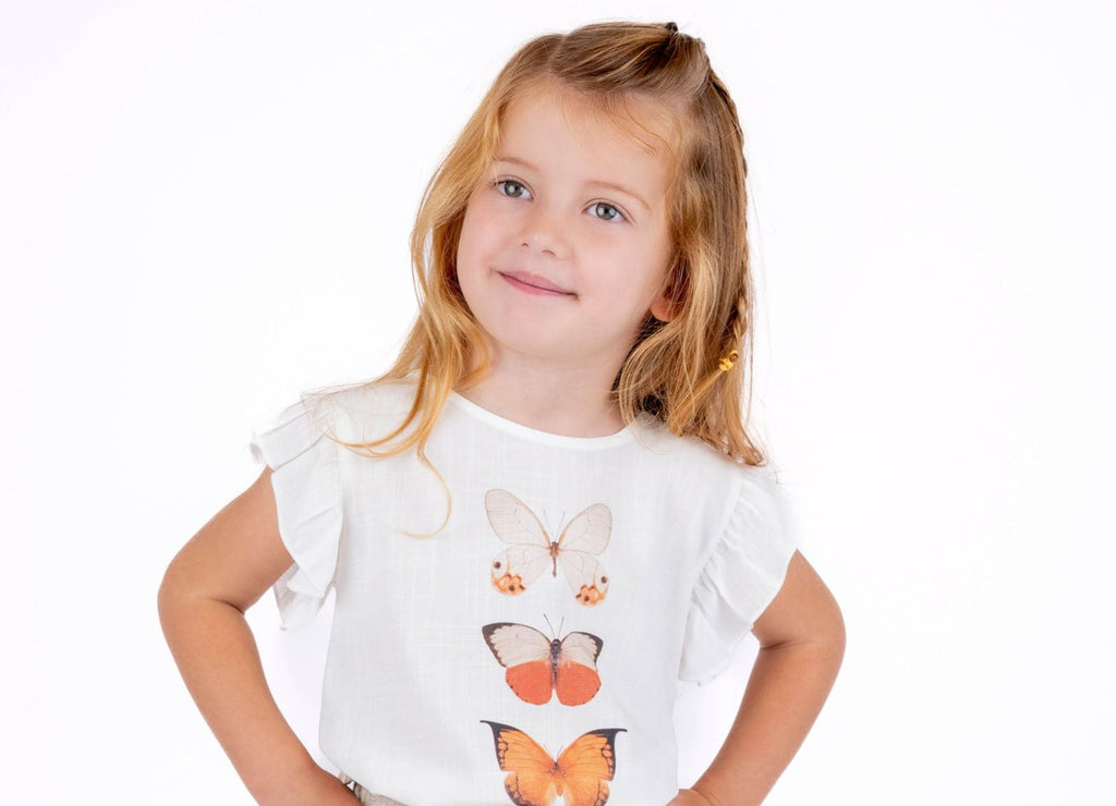 Orange Butterfly Girls Casual Set