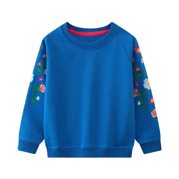 Pull Fille Fleurs Bleu