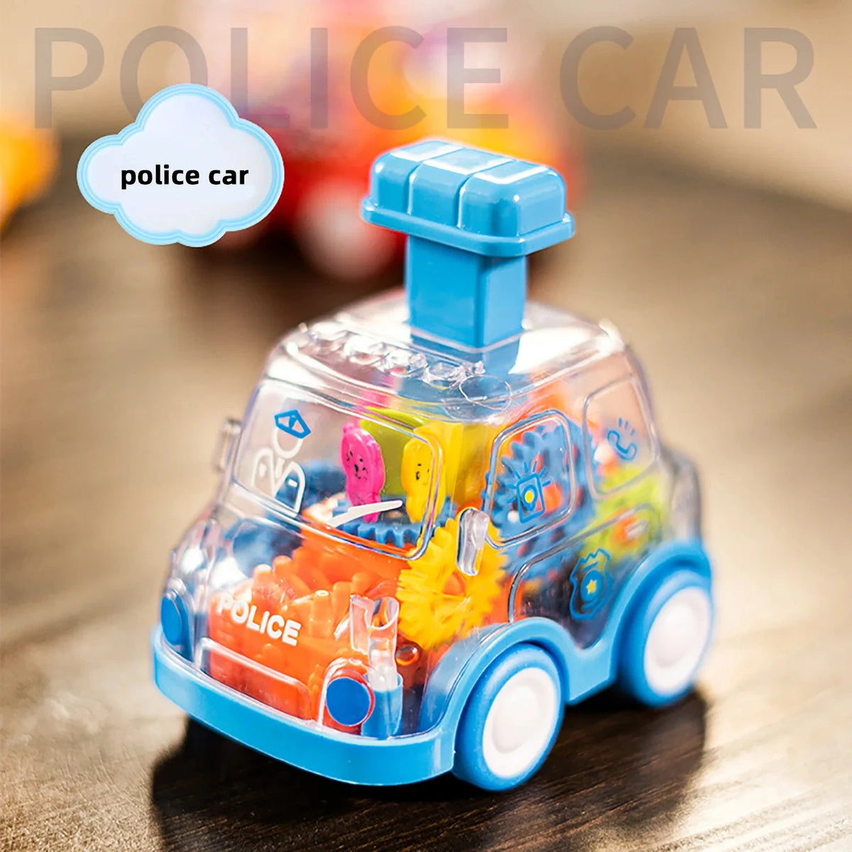 Voiture transparente à engrenages pour enfant