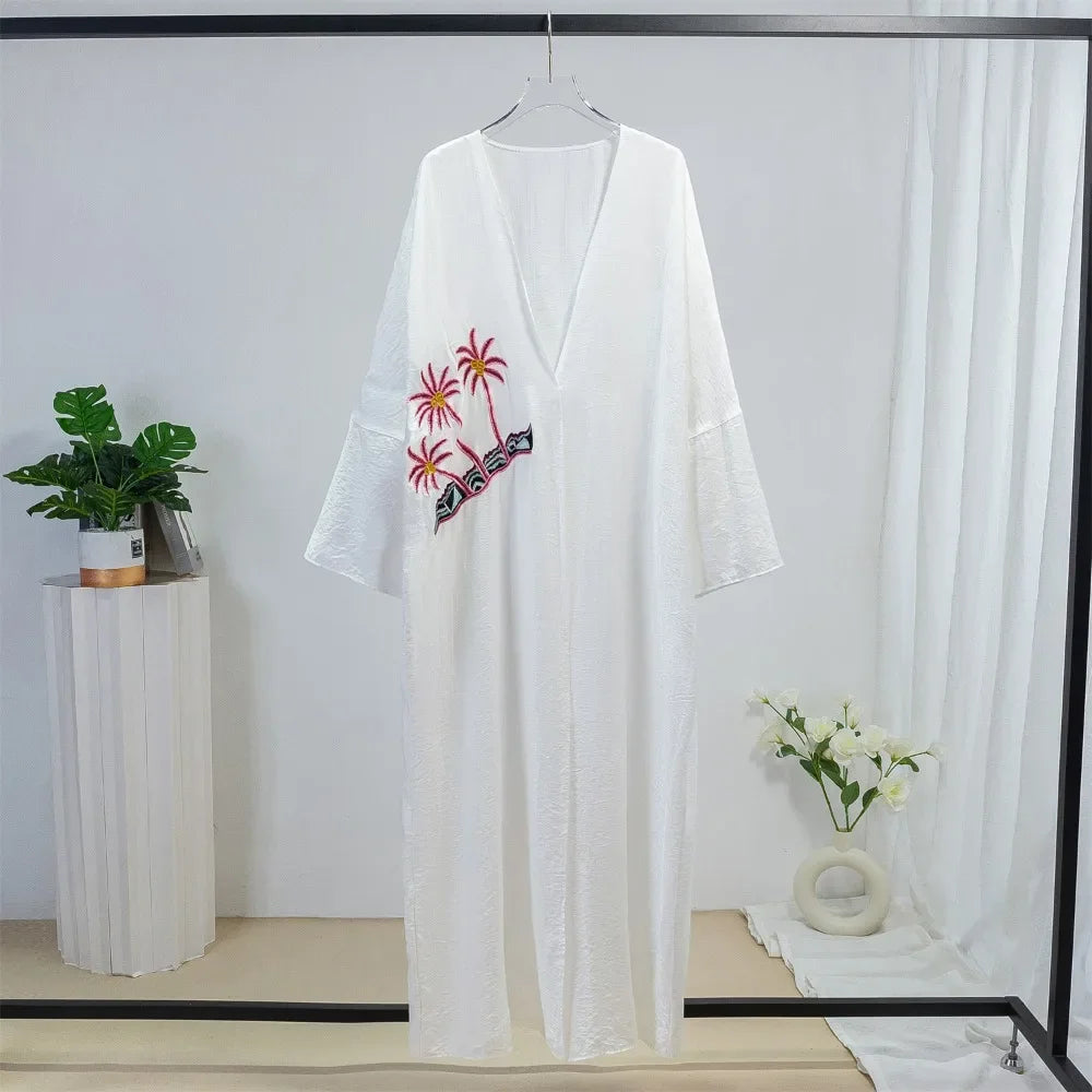 Abaya Ouverte Brodée Manches Longues