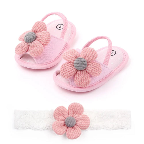 Baby Sandal with Hairband Cute Flower Design Soft Cotton Sandal for