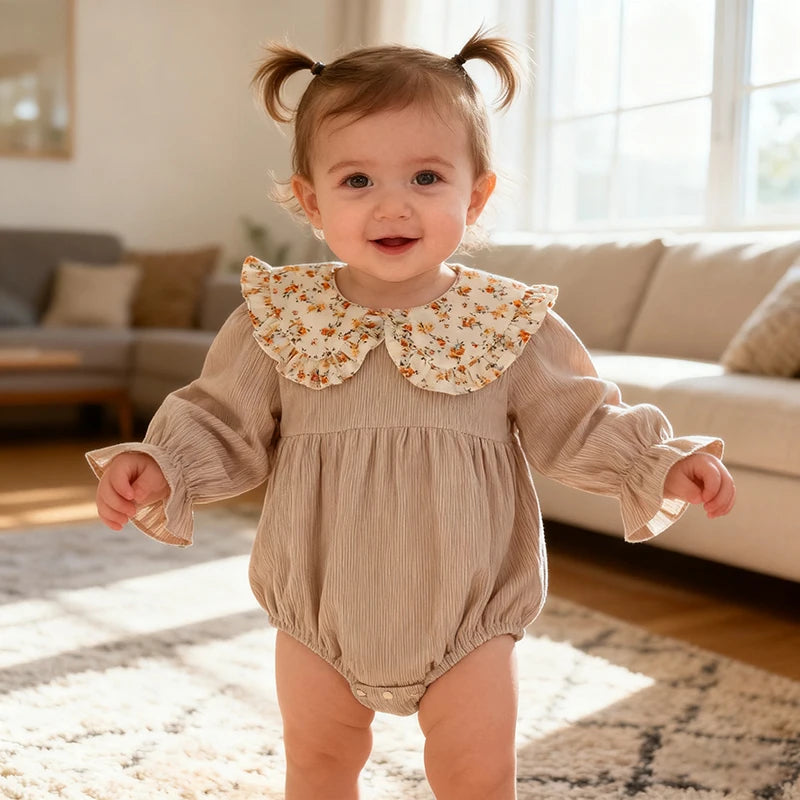 Barboteuse Vintage Bébé Fille Velours Fleurie