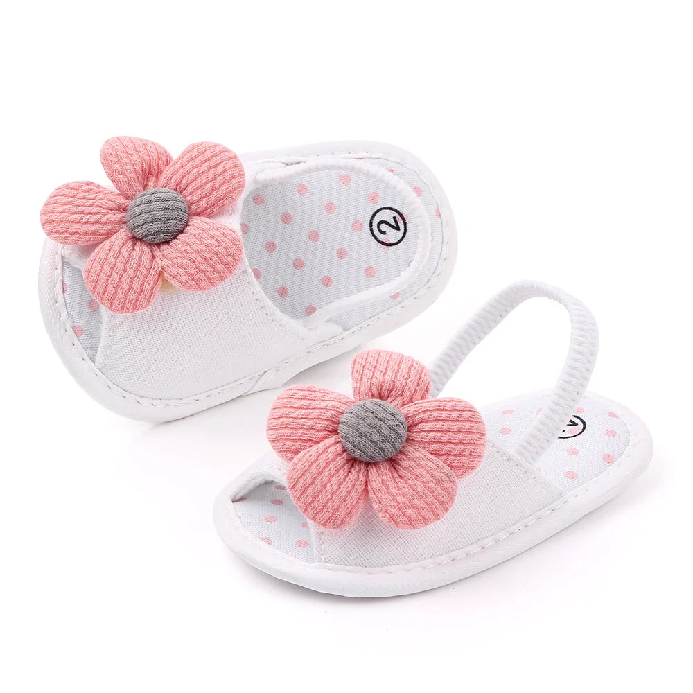 Baby Sandal with Hairband Cute Flower Design Soft Cotton Sandal for