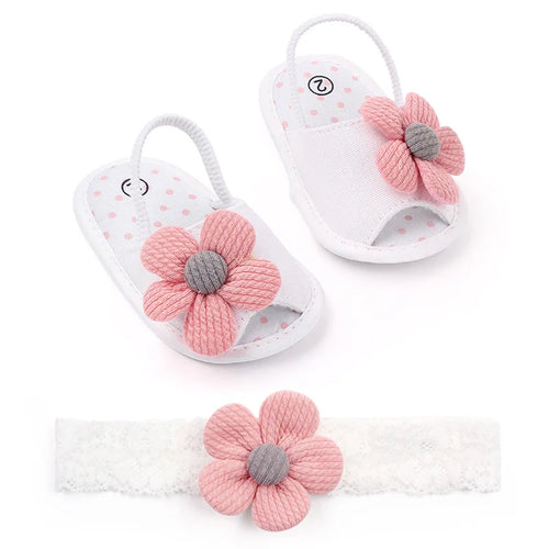 Baby Sandal with Hairband Cute Flower Design Soft Cotton Sandal for