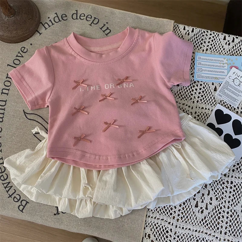 Ensemble fille 2 pièces – blouse à nœud & jupe