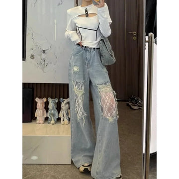 Jean Femme Taille Haute Dentelle