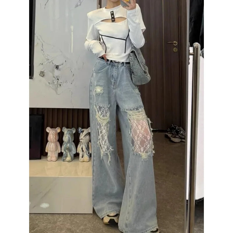 Jean Femme Taille Haute Dentelle