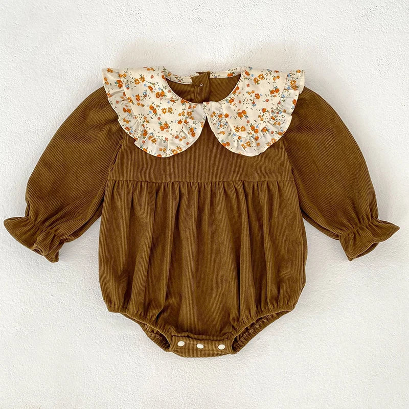 Barboteuse Vintage Bébé Fille Velours Fleurie