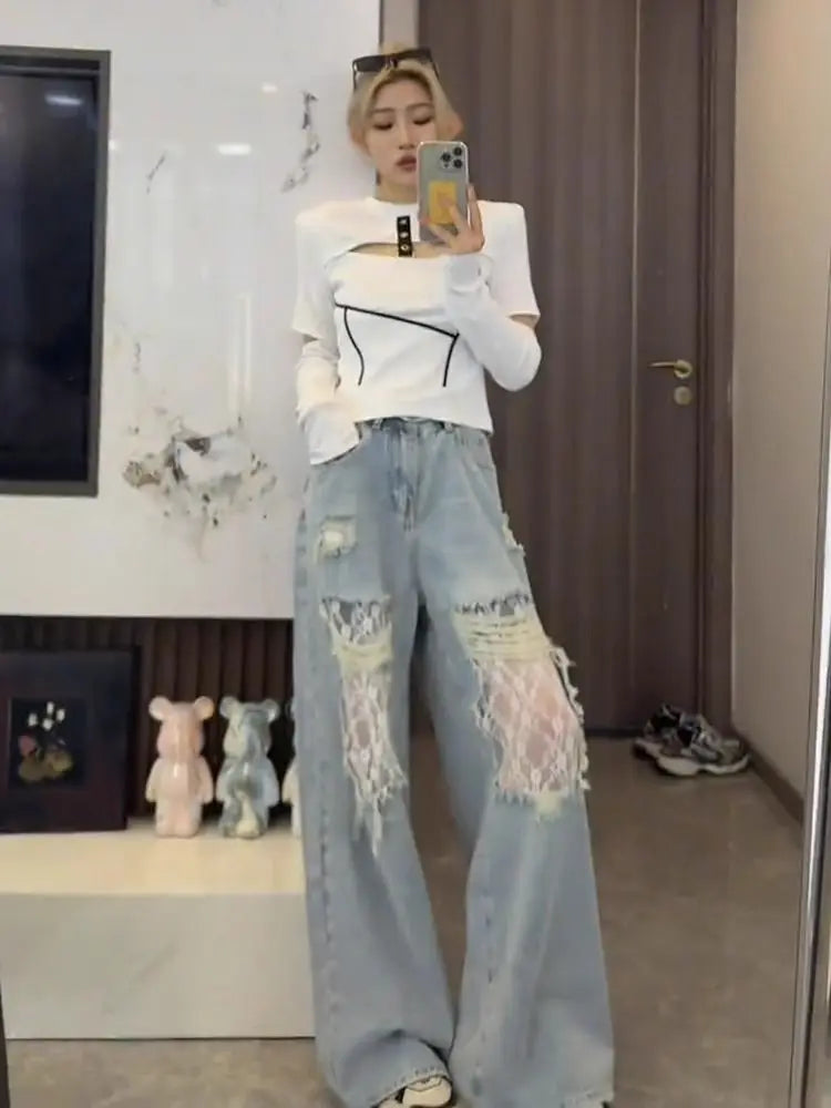 Jean Femme Taille Haute Dentelle