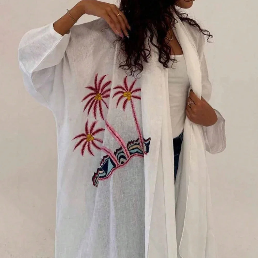 Abaya Ouverte Brodée Manches Longues