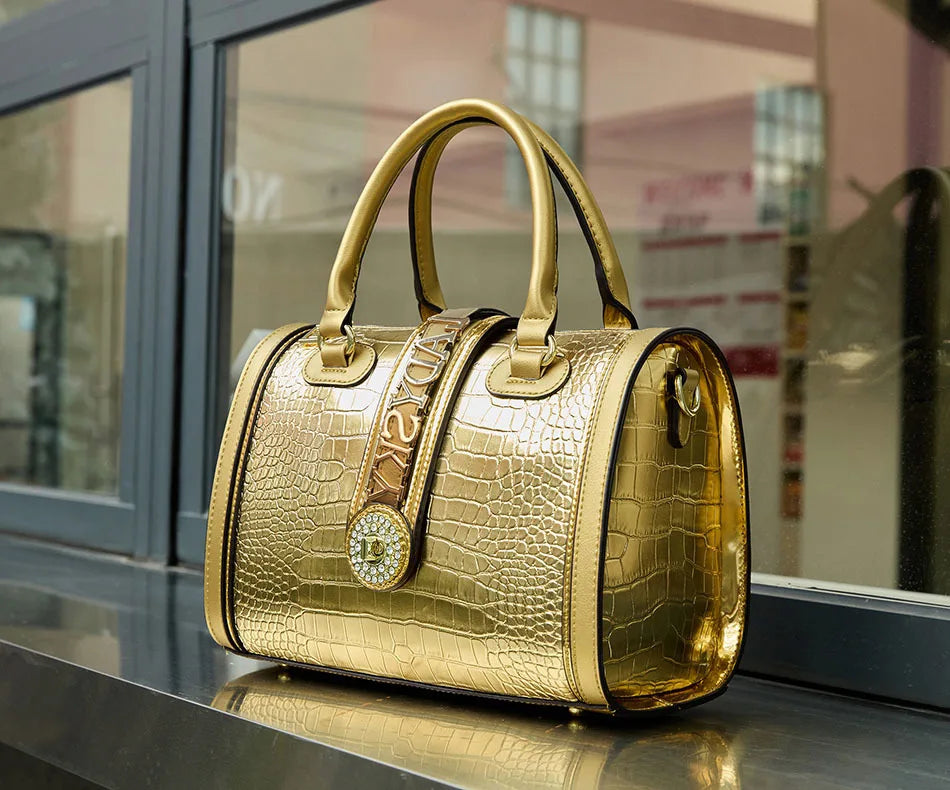 Sac Boston Femme Cuir Croco Vintage