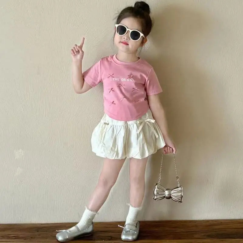 Ensemble fille 2 pièces – blouse à nœud & jupe