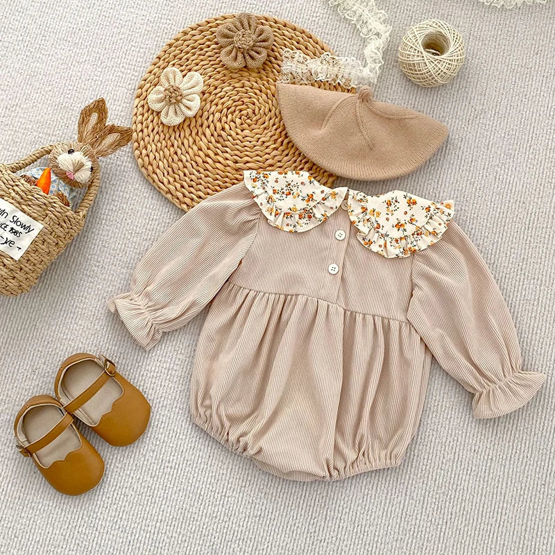 Barboteuse Vintage Bébé Fille Velours Fleurie