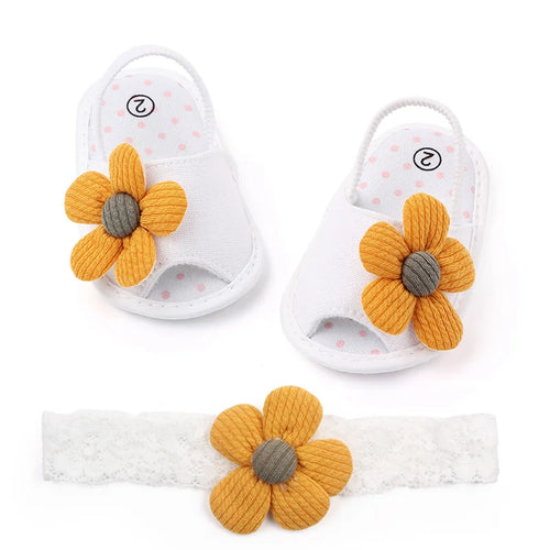 Baby Sandal with Hairband Cute Flower Design Soft Cotton Sandal for