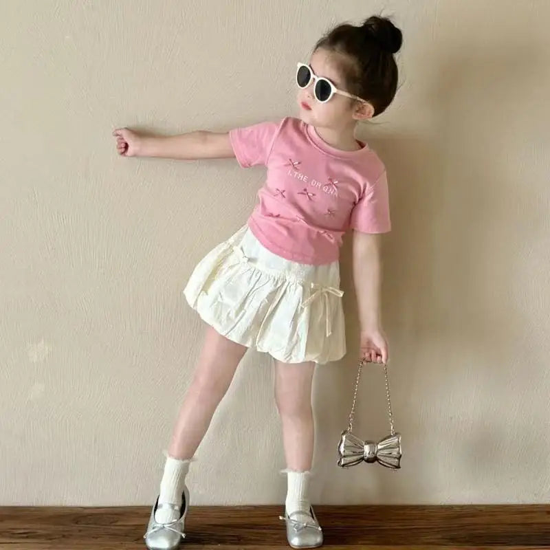 Ensemble fille 2 pièces – blouse à nœud & jupe