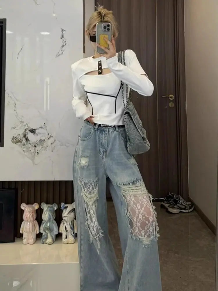 Jean Femme Taille Haute Dentelle