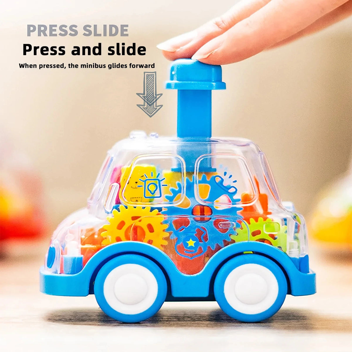 Voiture transparente à engrenages pour enfant