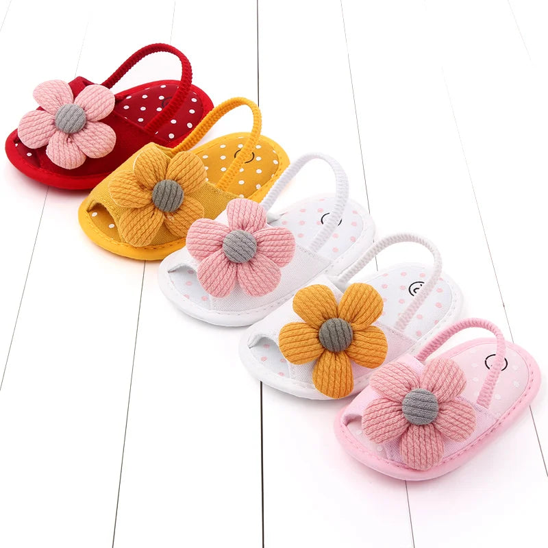 Baby Sandal with Hairband Cute Flower Design Soft Cotton Sandal for