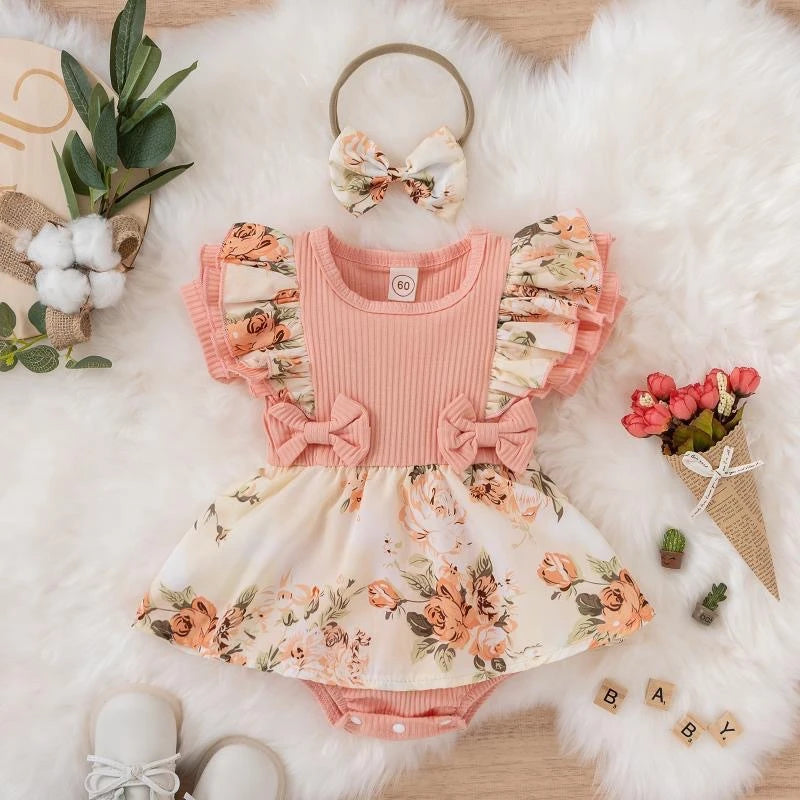 Robe-combinaison bébé fille à nœud – coton