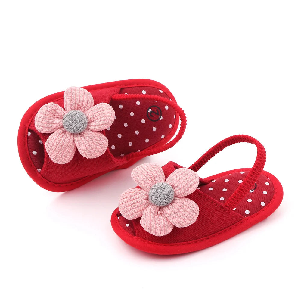 Baby Sandal with Hairband Cute Flower Design Soft Cotton Sandal for