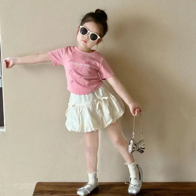 Ensemble fille 2 pièces – blouse à nœud & jupe