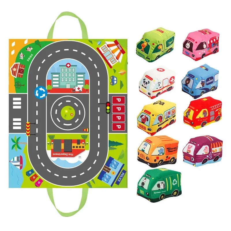 Tapis de jeu avec 9 voitures souples