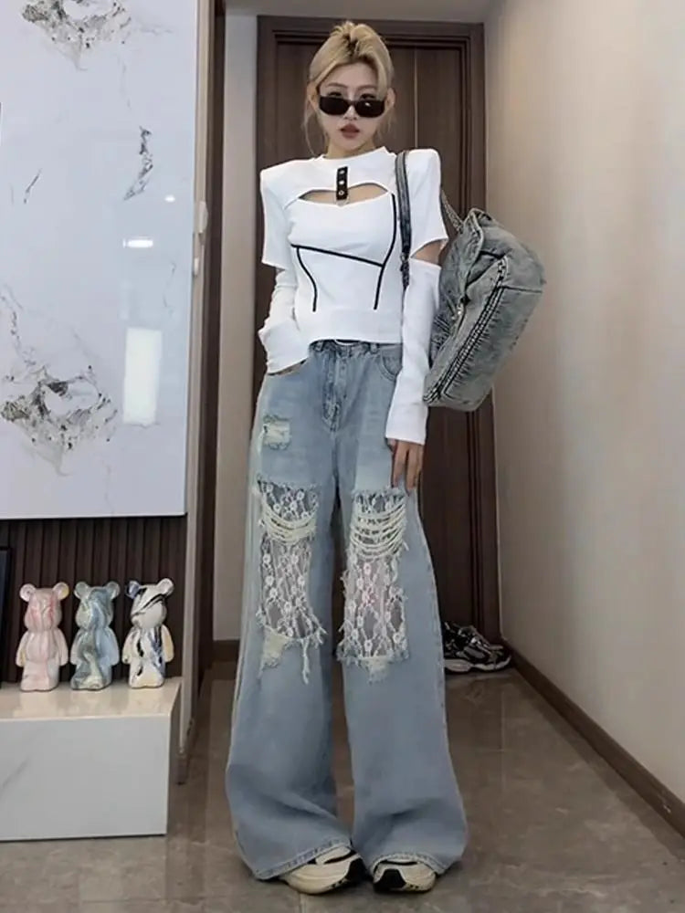 Jean Femme Taille Haute Dentelle