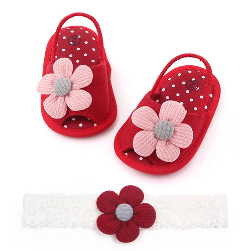 Baby Sandal with Hairband Cute Flower Design Soft Cotton Sandal for