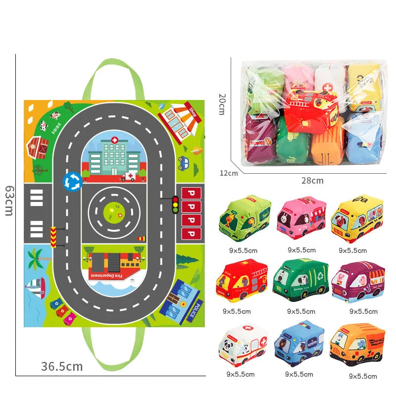 Tapis de jeu avec 9 voitures souples