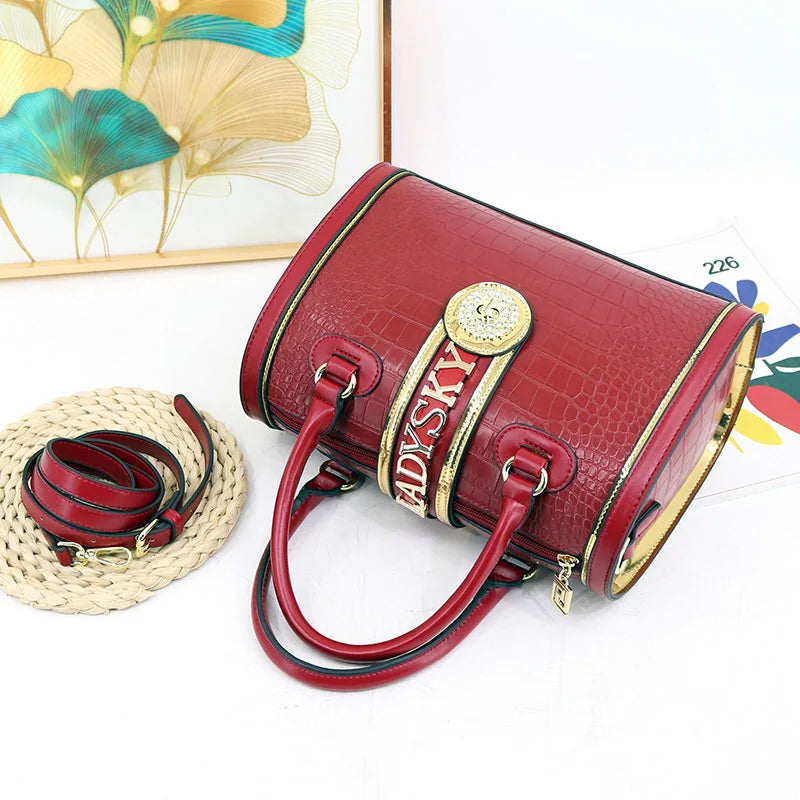 Sac Boston Femme Cuir Croco Vintage