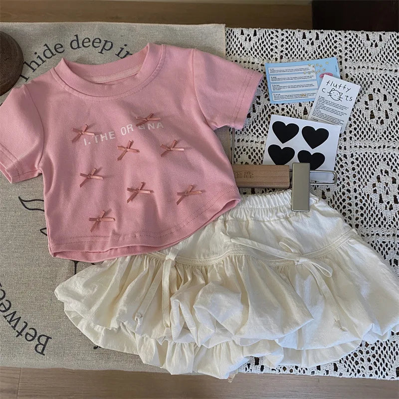 Ensemble fille 2 pièces – blouse à nœud & jupe