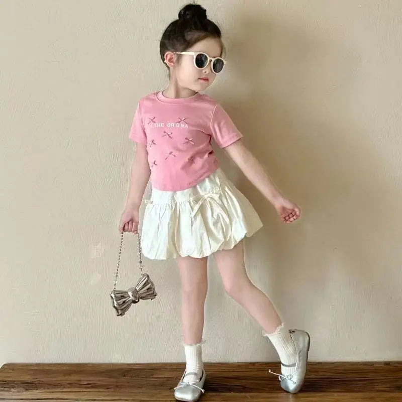 Ensemble fille 2 pièces – blouse à nœud & jupe