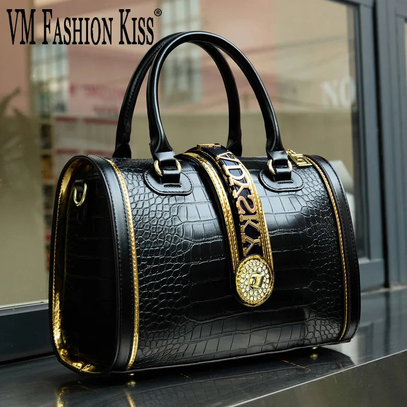 Sac Boston Femme Cuir Croco Vintage