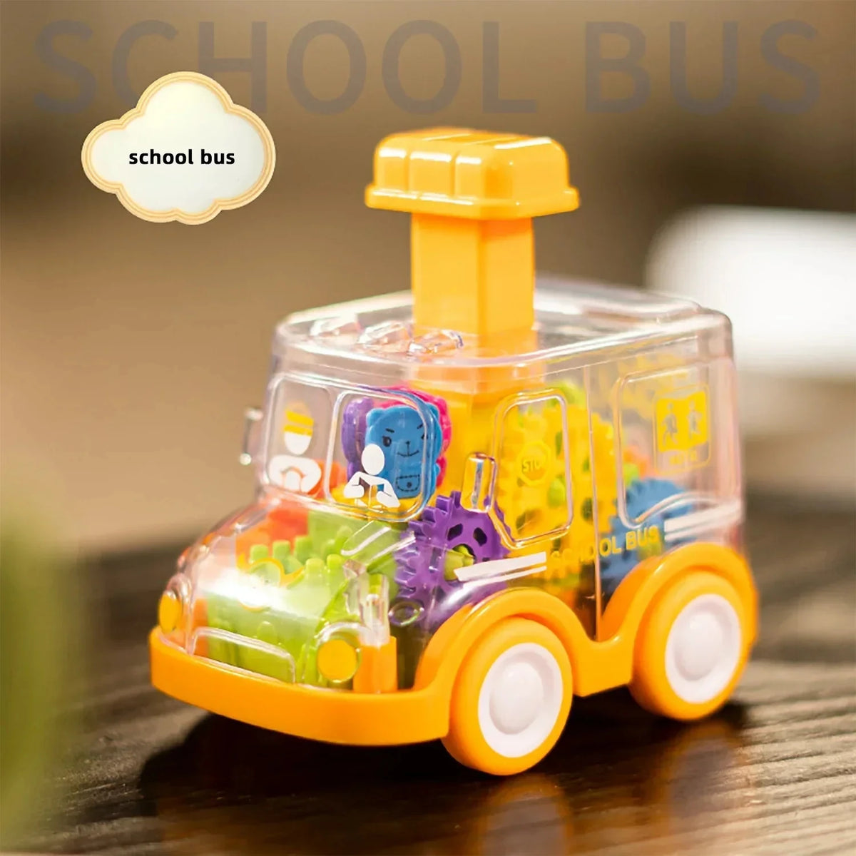 Voiture transparente à engrenages pour enfant