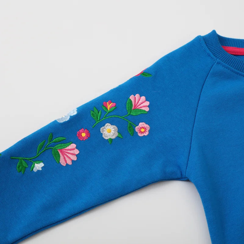 Pull Fille Fleurs Bleu