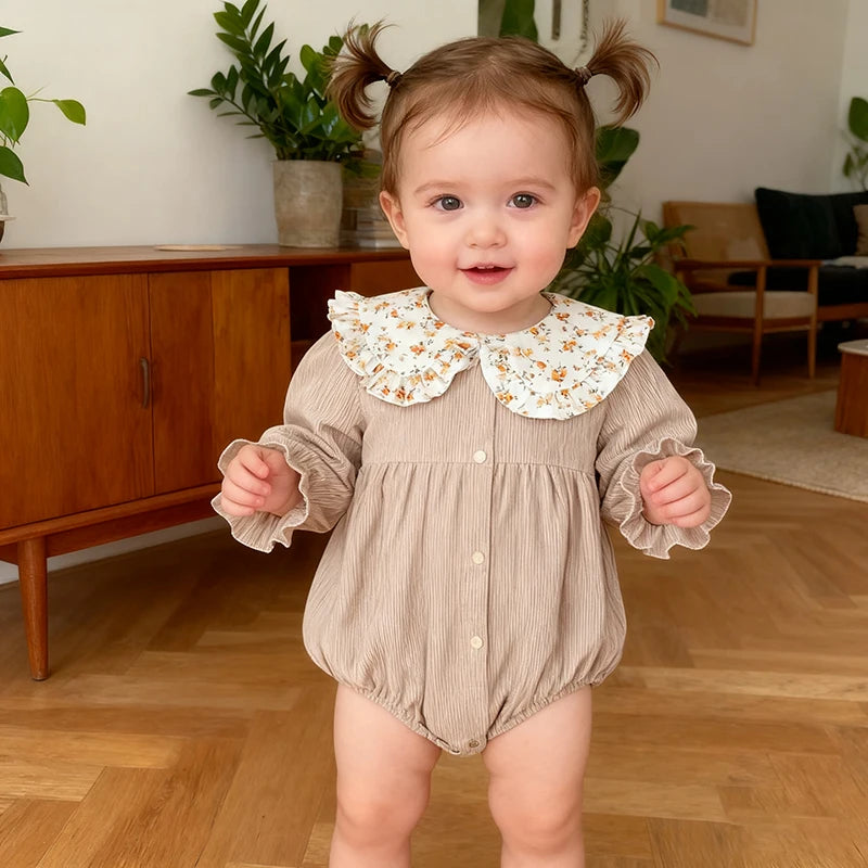 Barboteuse Vintage Bébé Fille Velours Fleurie