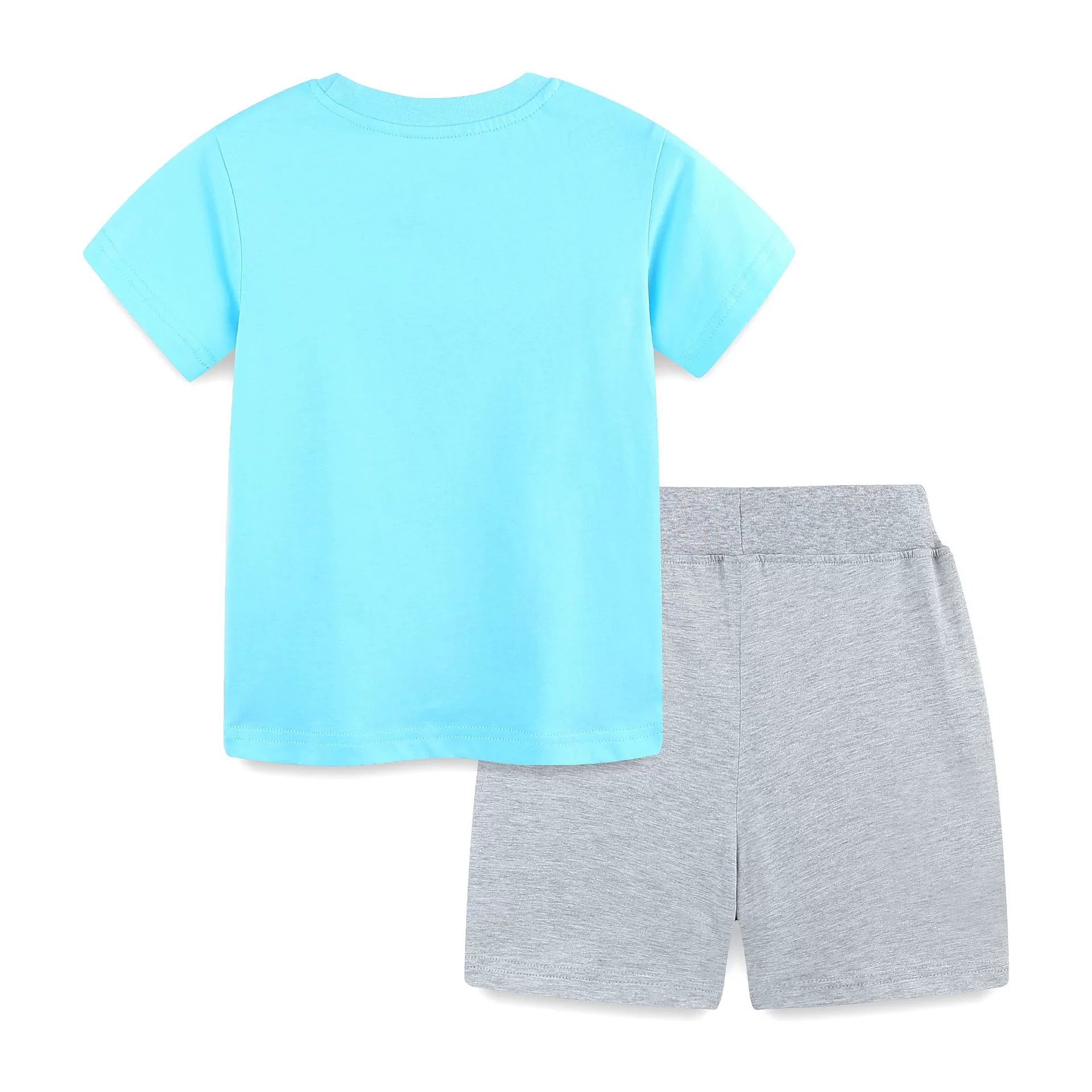 Summer Baby Kids Cartoon Marine Animals Pattern T-shirt and Plain Shorts Casual Clothing Set for Boys