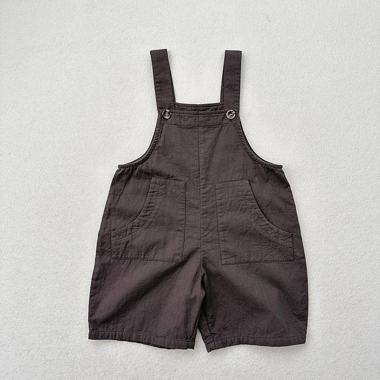 Arrival Summer Baby Kids Unisex Solid Color Cotton Overalls-1