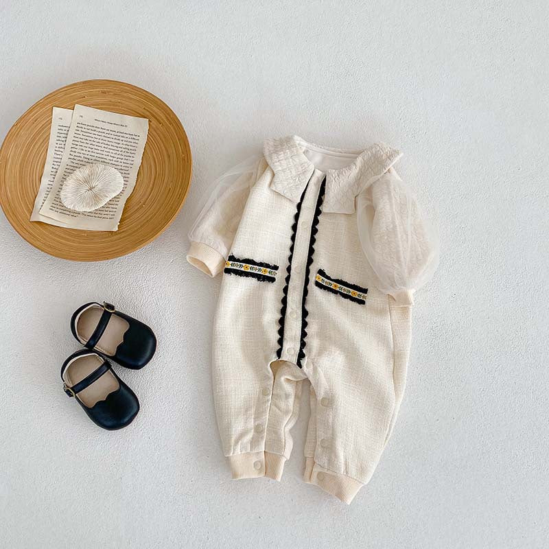 Autumn Crewneck Lace Design Princess Romper