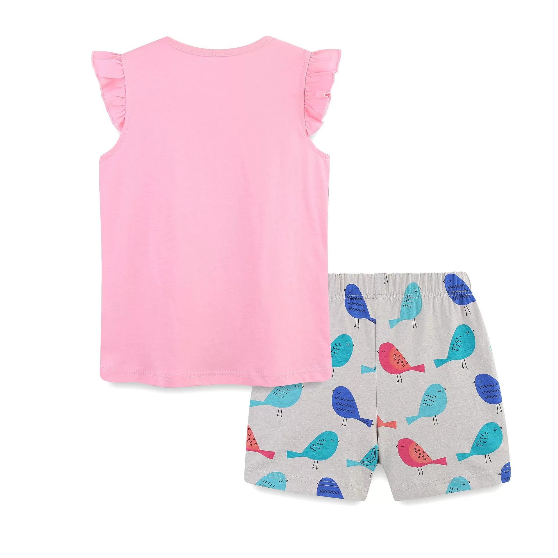 Summer Baby Kids Cute Birds Cartoon Pattern Vest and Shorts Clothing Set for Girls-1