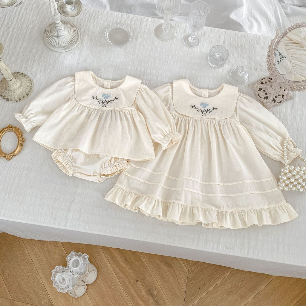 Arrival Autumn Baby Girls Long Sleeves Simple Embroidered Top and Bloomers Clothing Set / Dress-1