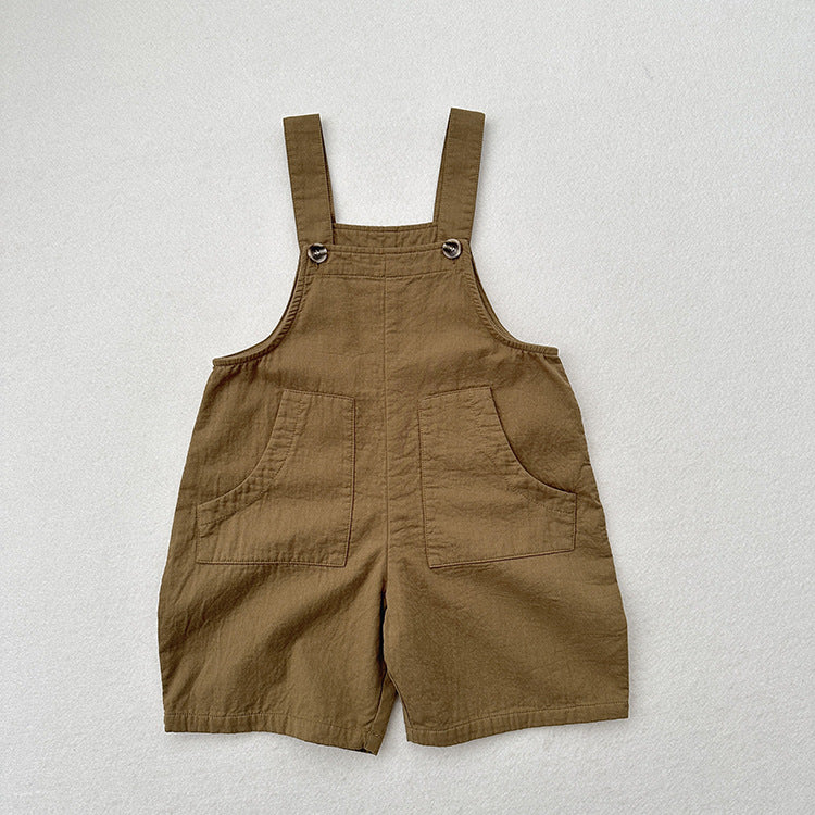 Arrival Summer Baby Kids Unisex Solid Color Cotton Overalls-2