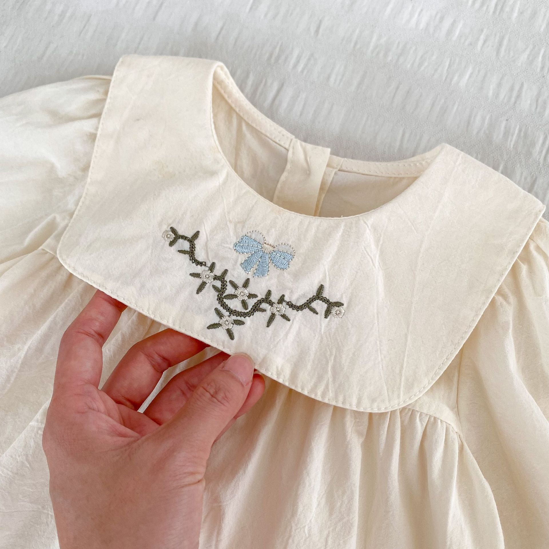 Arrival Autumn Baby Girls Long Sleeves Simple Embroidered Top and Bloomers Clothing Set / Dress-4