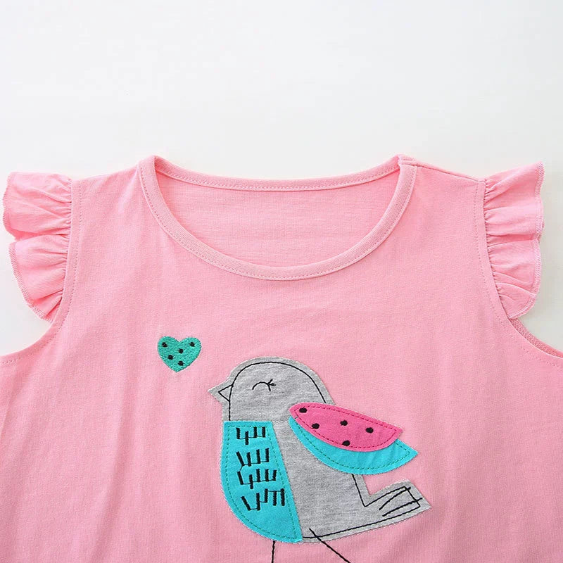 Summer Baby Kids Cute Birds Cartoon Pattern Vest and Shorts Clothing Set for Girls-2