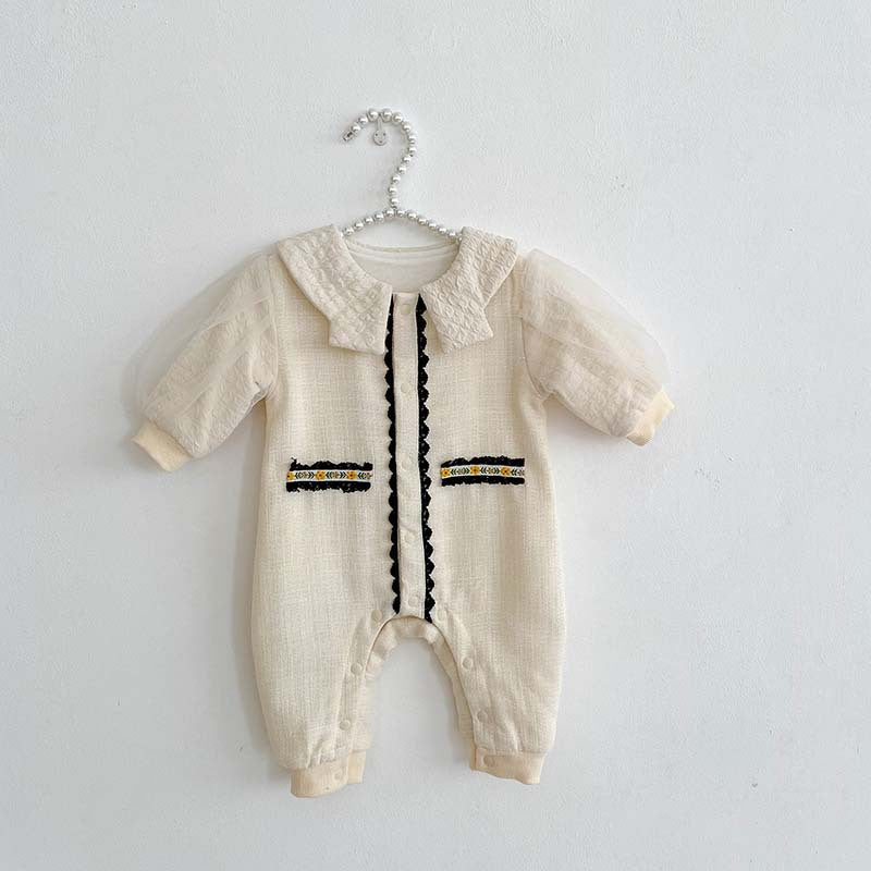 Autumn Crewneck Lace Design Princess Romper