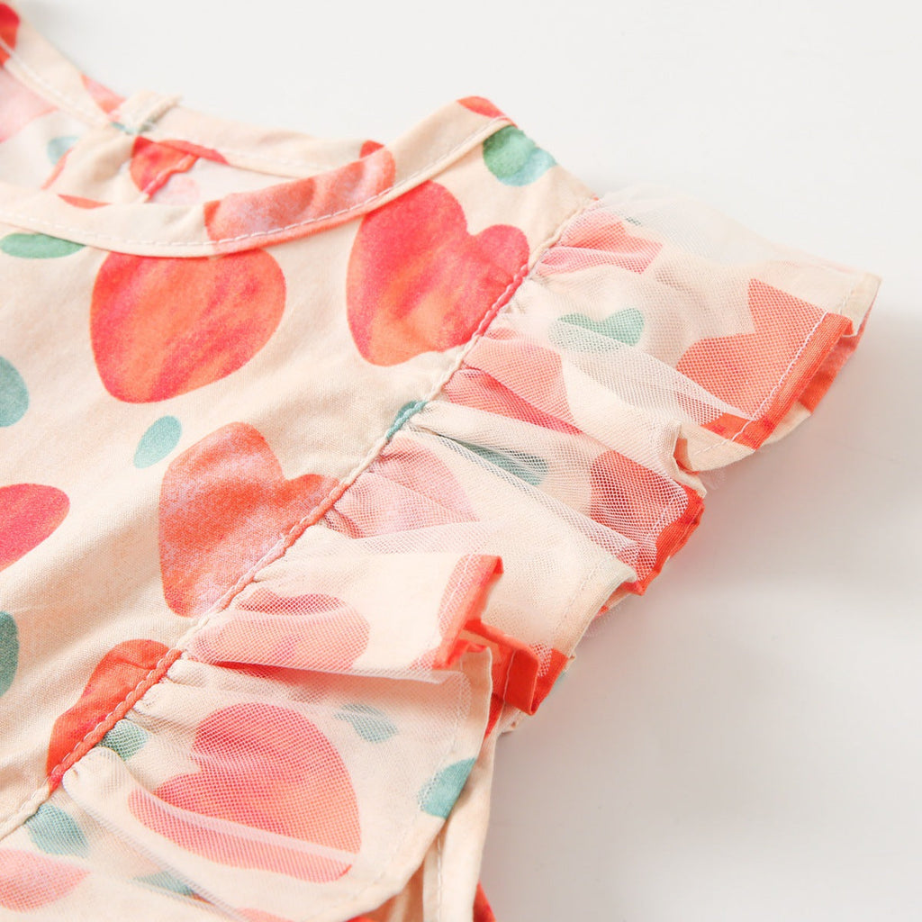 Summer Baby Girls Arrival Heart Pattern Double Bows Sleeveless Crew Neck Dress-3