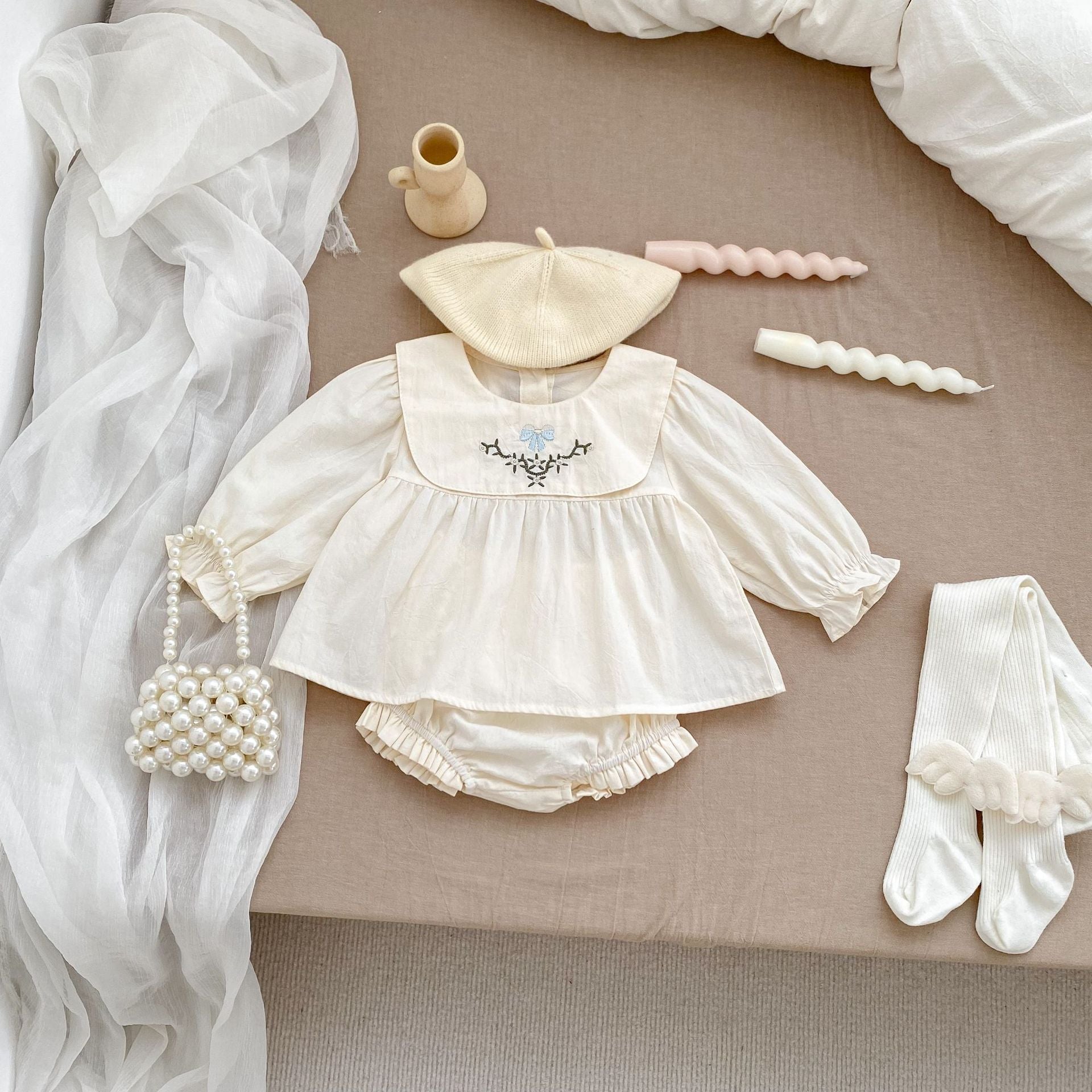 Arrival Autumn Baby Girls Long Sleeves Simple Embroidered Top and Bloomers Clothing Set / Dress-3