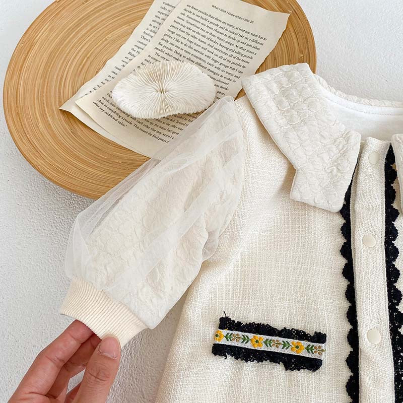 Autumn Crewneck Lace Design Princess Romper